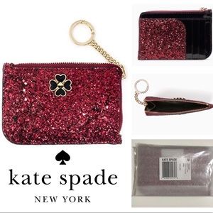🆕KATE SPADE ♠️ - RED GLITTER CARD HOLDER WALLET